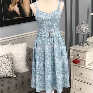 Tiffany Blue Polkadot Dress w/ Buttons & Belt